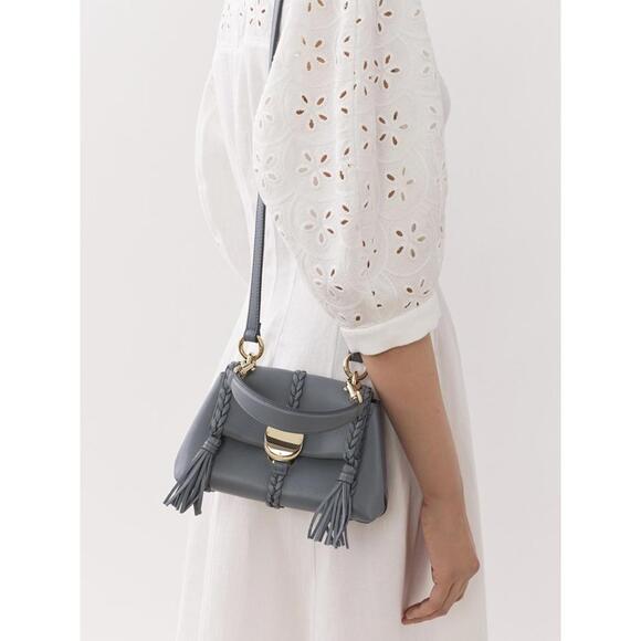 Chloe Mini Penelope Soft Leather Crossbody Satchel Bag STORM BLUE GOLD - Picture 1 of 9